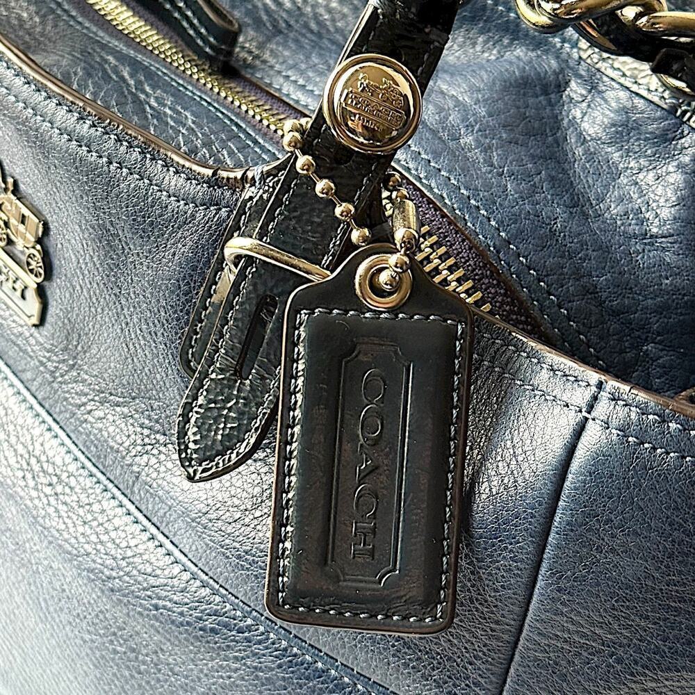 COACH 14111 Navy Blue Leather Madison Tribeca East West Tote Bag - Picture 8 of 11